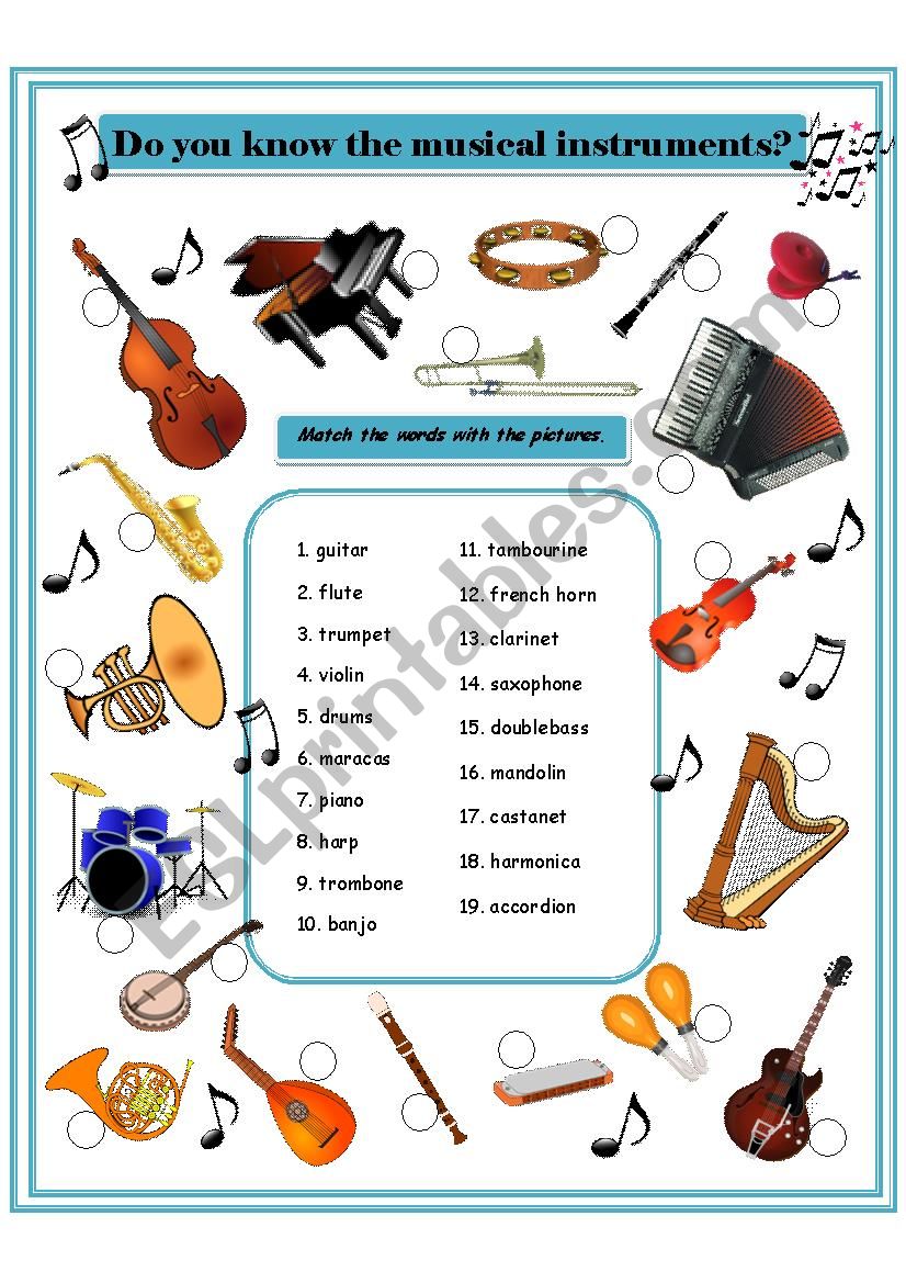 Musical instruments worksheet