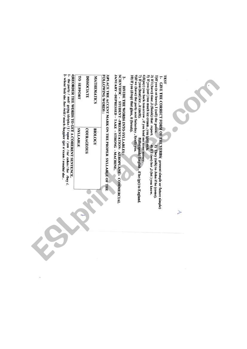 test worksheet