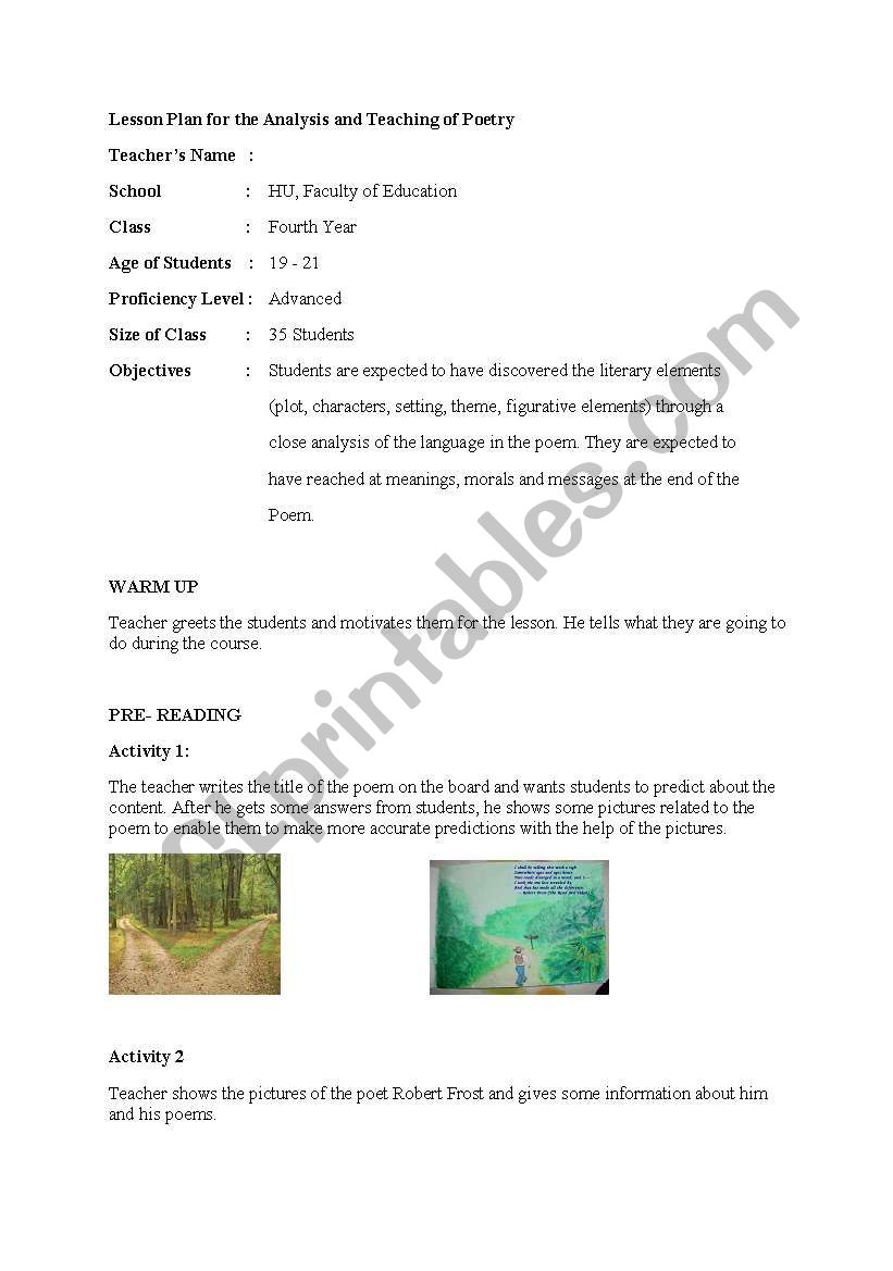 poem lesson plan worksheet