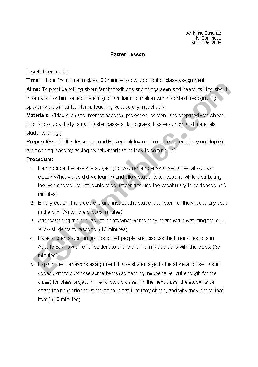 Easter Vocabulary and Cultural Holiday Worksheet
