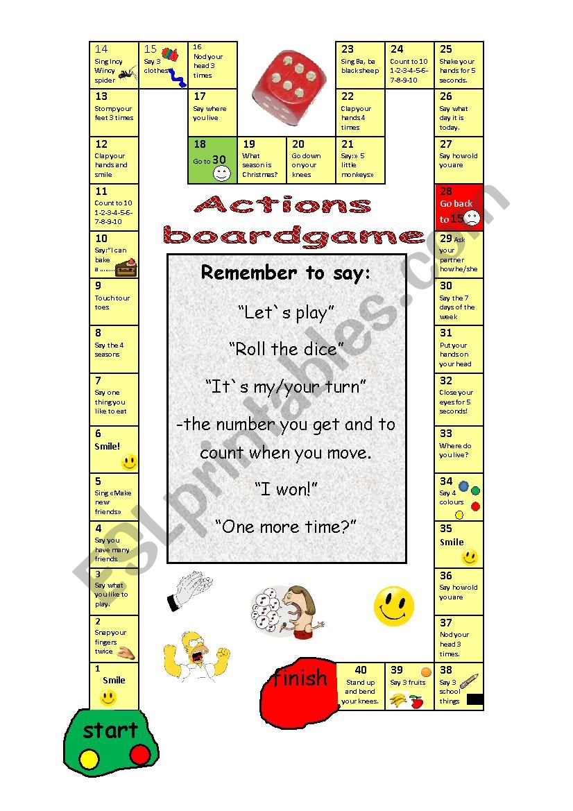 boardgame actions worksheet