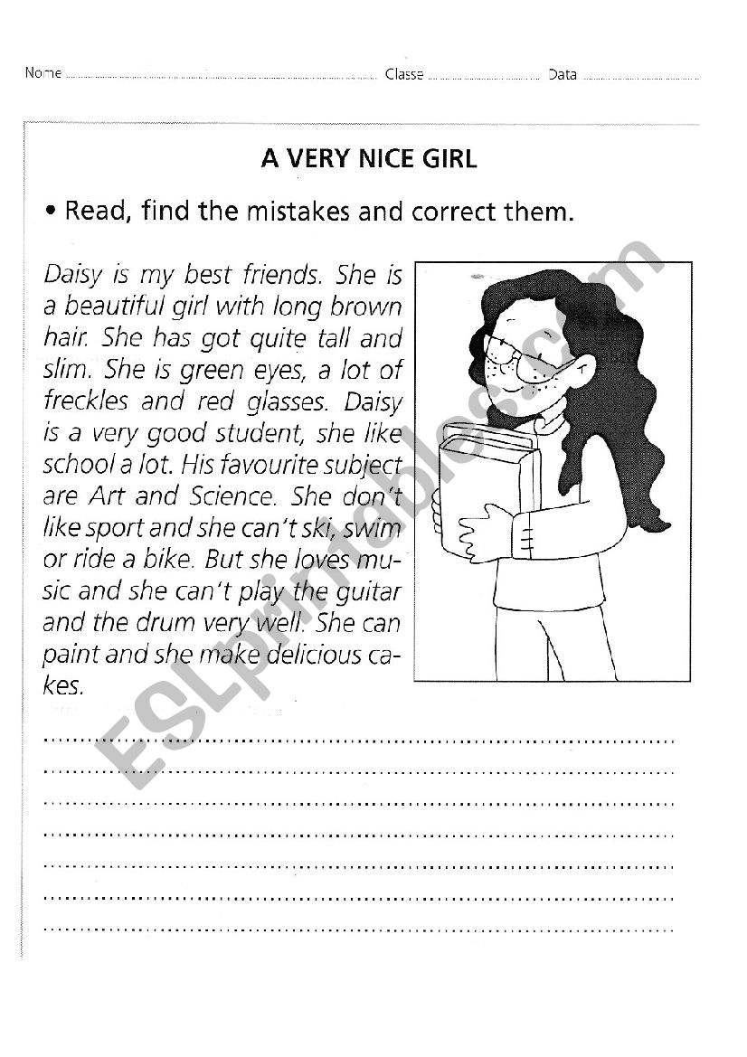 A very nice girl worksheet