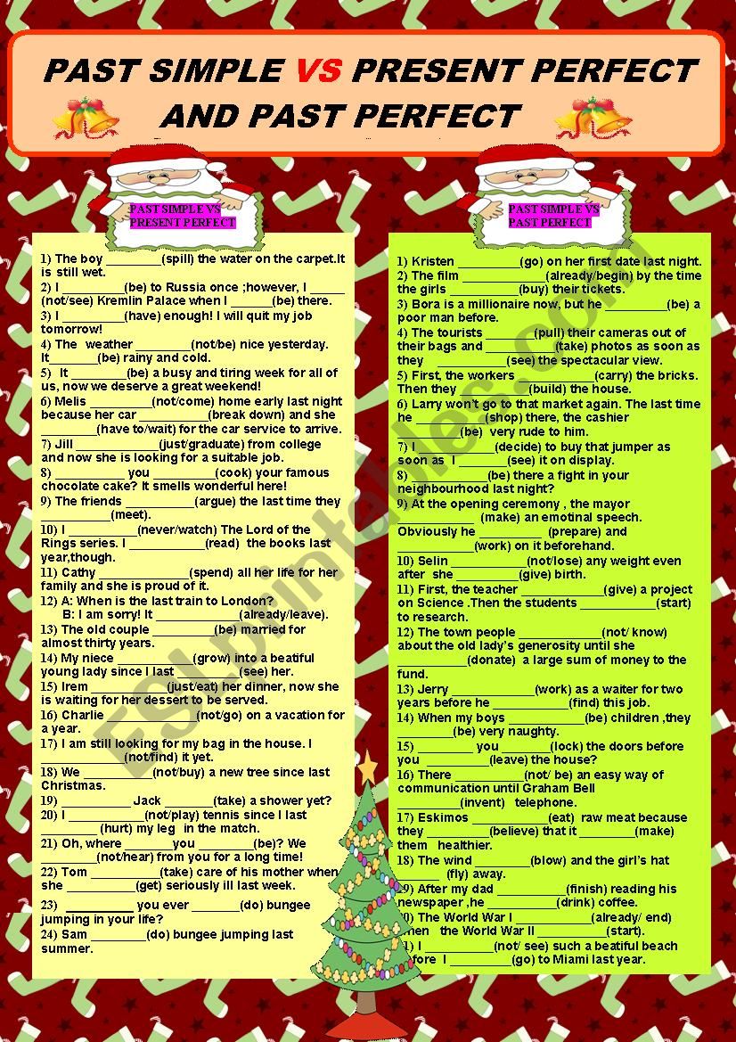 Past Simple Vs Present Perfect and Past Perfect + KEY