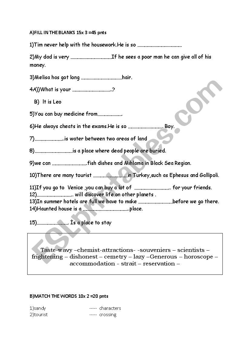 vocabulary worksheet