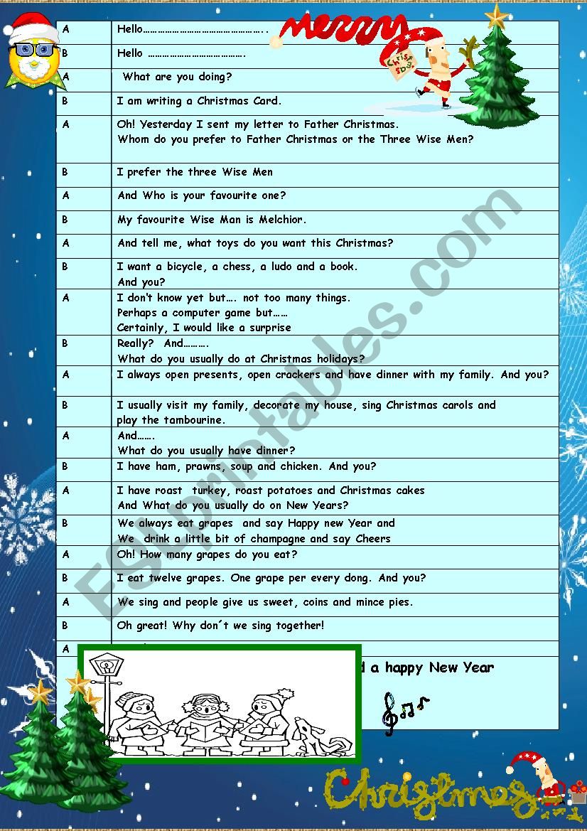 Christmas conversations worksheet