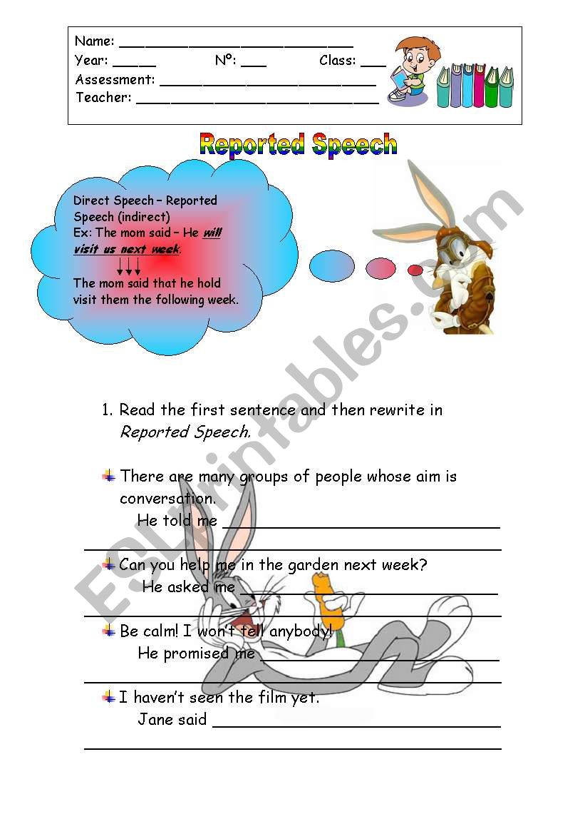 Reported Speech worksheet