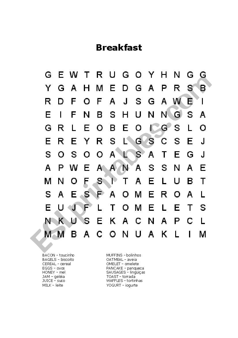 Breakfast Wordsearch worksheet