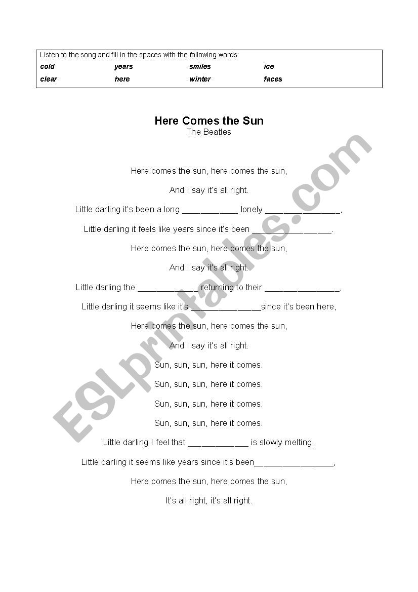 Here Comes the Sun - Beatles song Listening Exercise