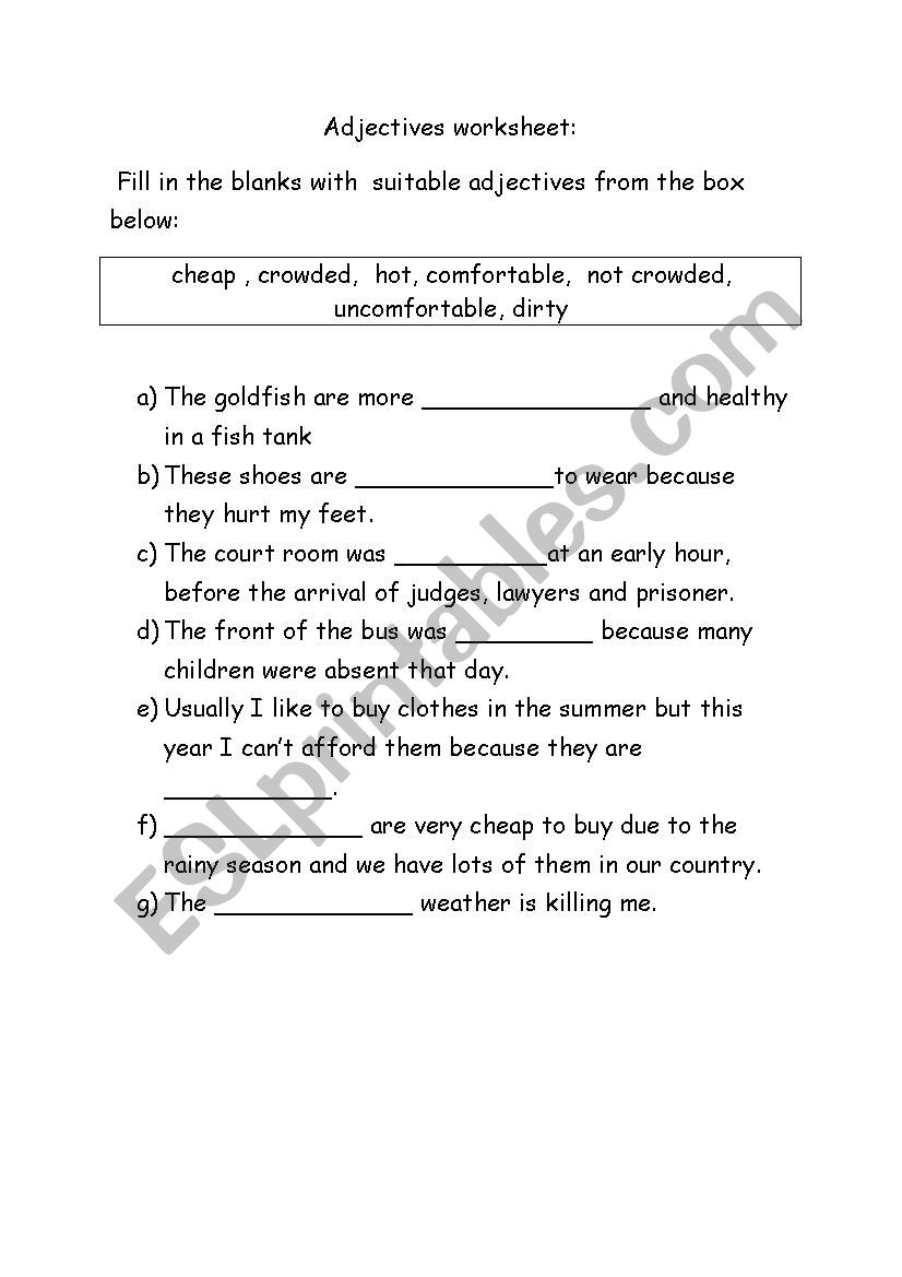 Adjectives worksheet