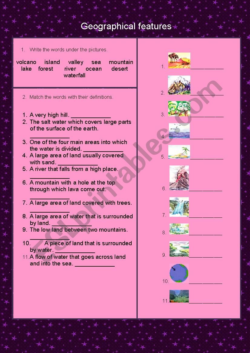 Geographical features worksheet