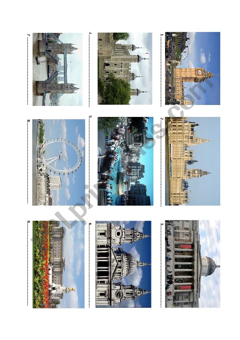 London sightseeings worksheet