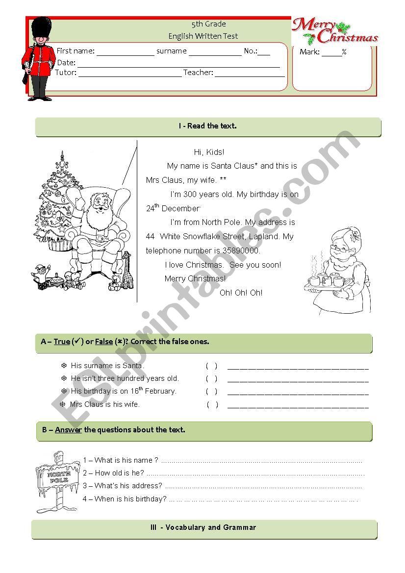 Christmas time  worksheet