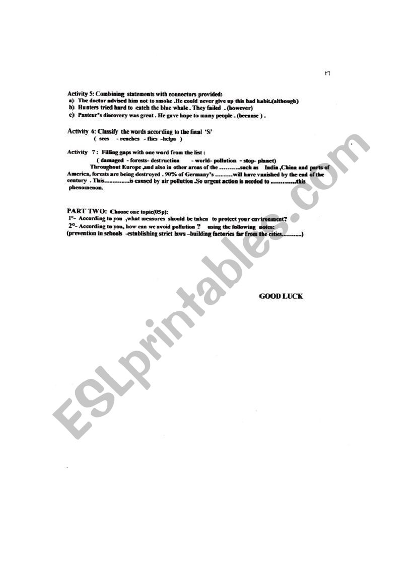 test worksheet