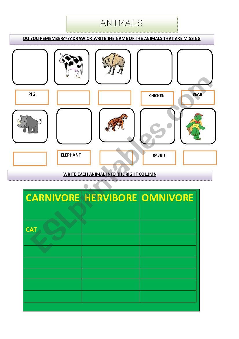  ANIMALS worksheet