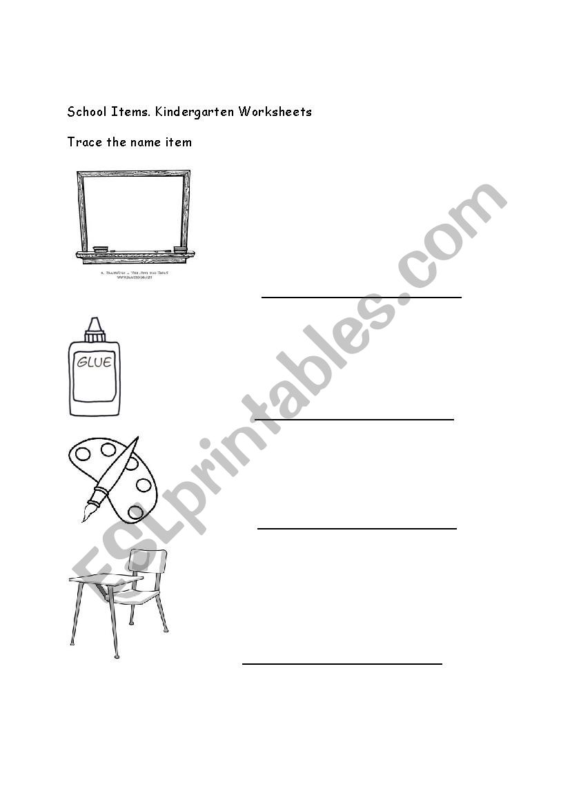 School Items worksheet