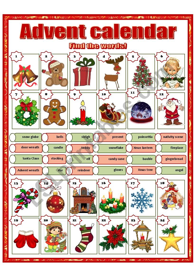 Advent calendar worksheet