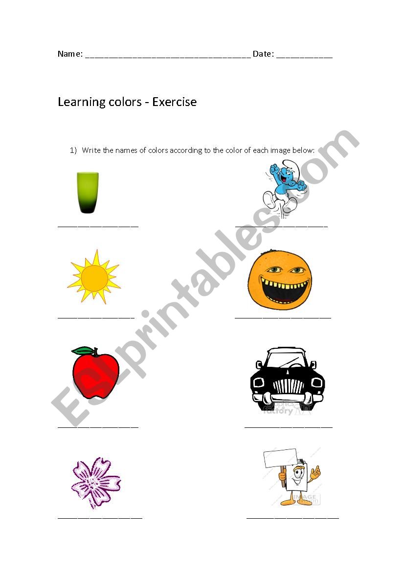 Learning colors worksheet