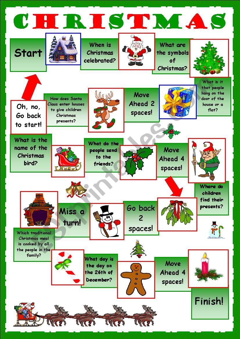 Christmas board game worksheet