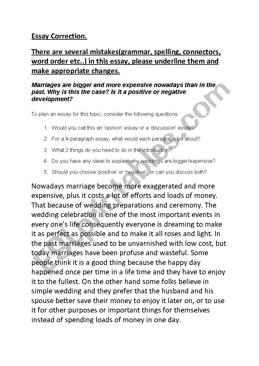 Essay on Marriage: Model answer correction