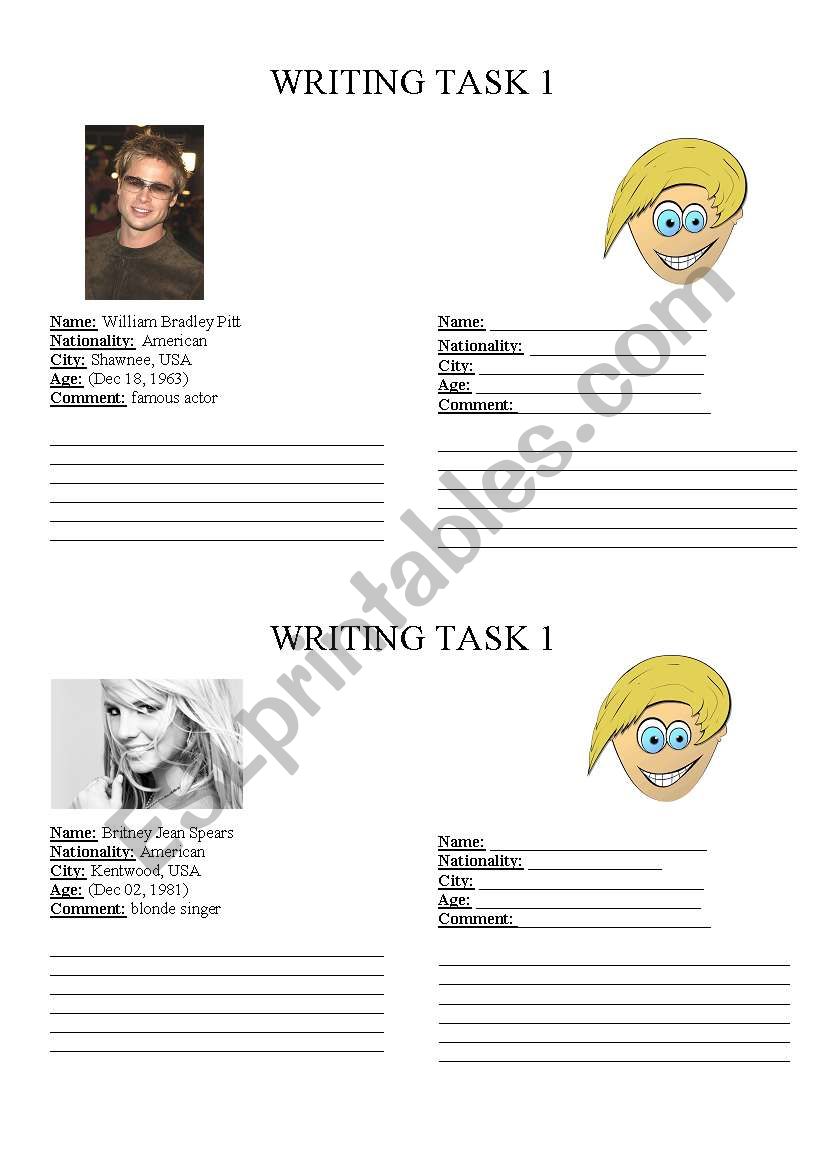 Writing Task worksheet