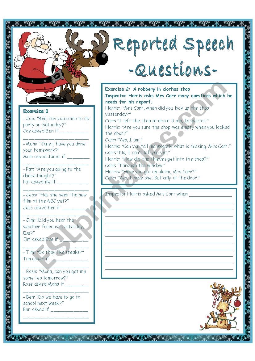 Reported Questions worksheet
