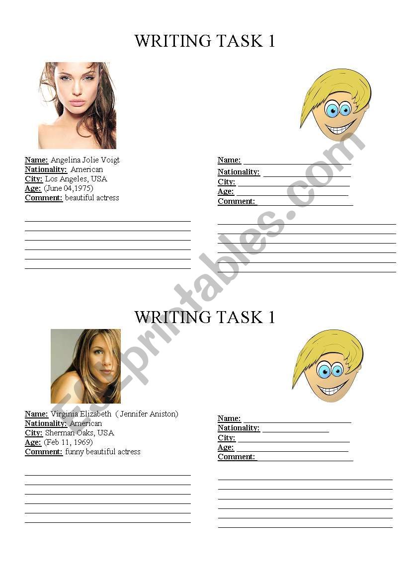 Writing Task worksheet