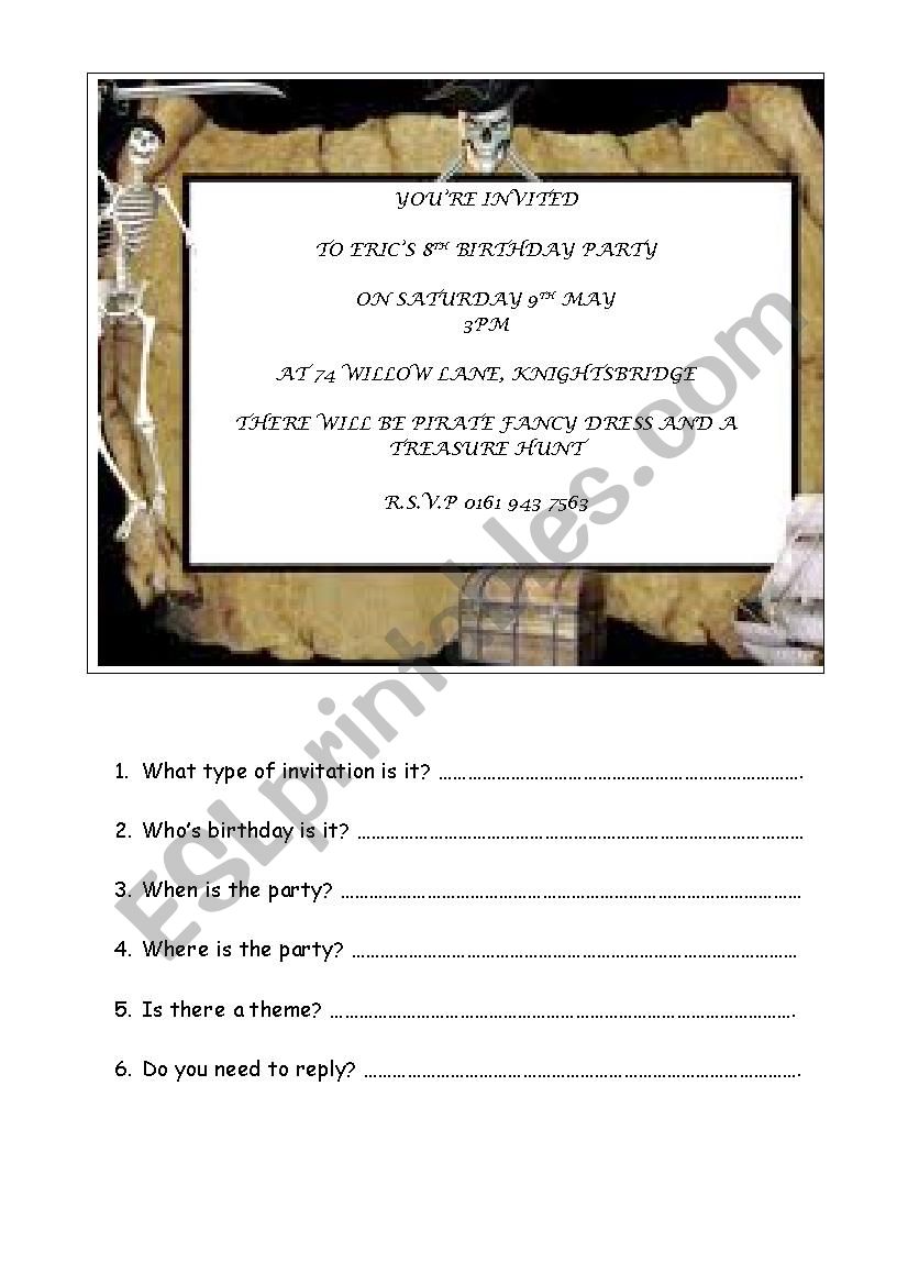 Party invitation worksheet