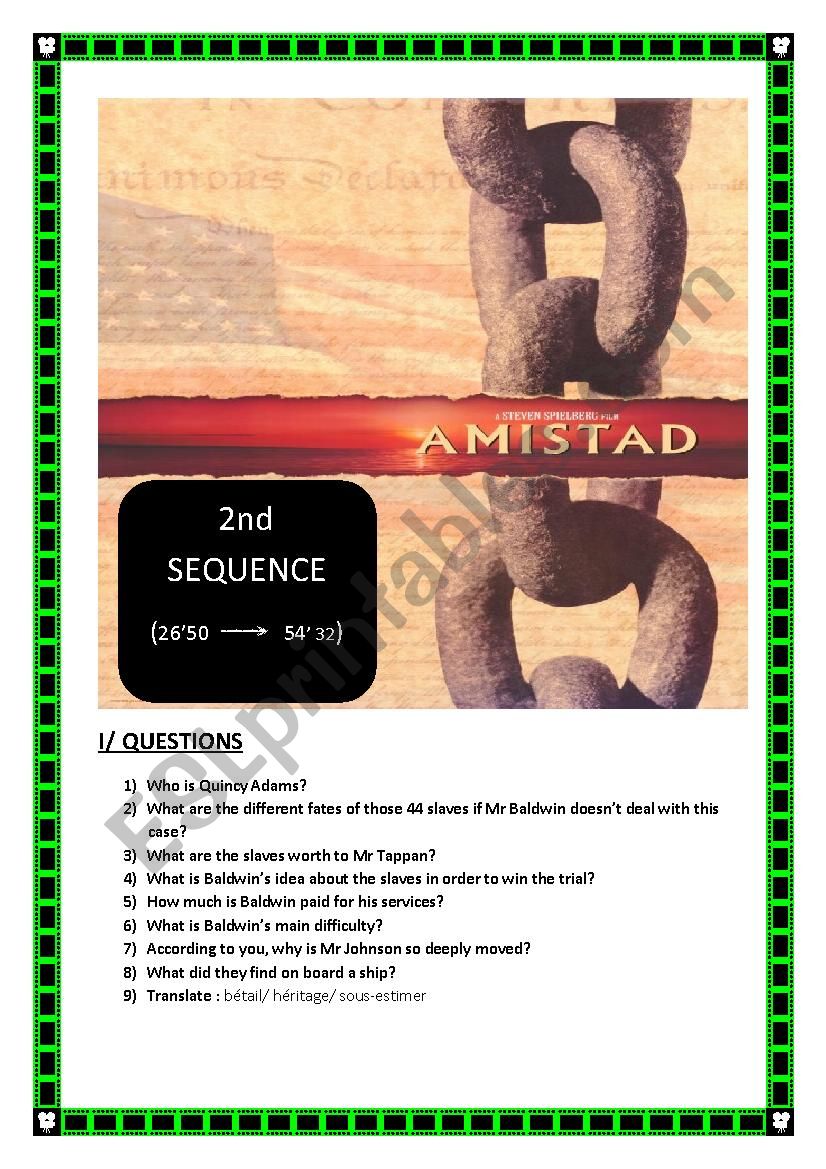 AMISTAD 2 (movie questions + key) (4 pages)