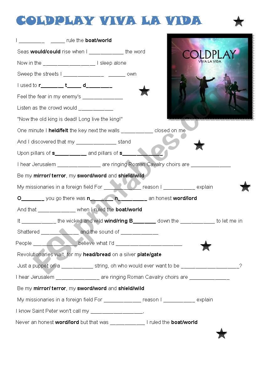 Coldplay Viva la Vida worksheet