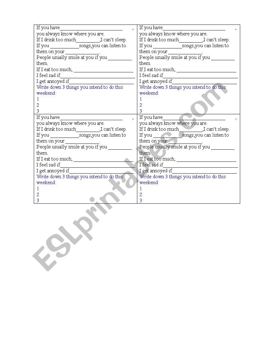 Zero Conditional worksheet