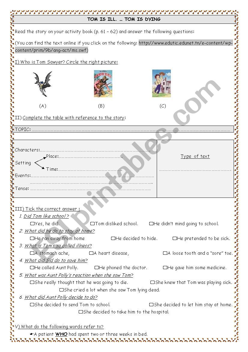 Tom is ill; Tom is dying (SawyerÂ´s Adventures)