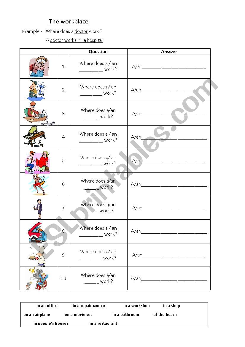 The Workplace worksheet
