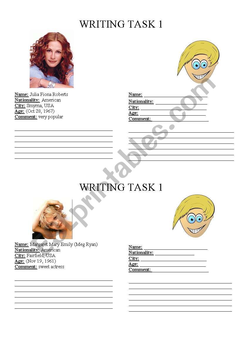 Writing Task worksheet