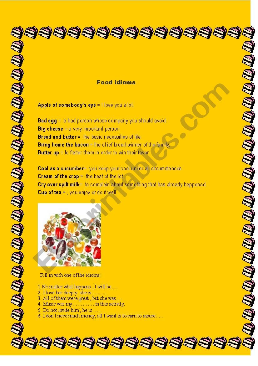 Food idioms worksheet