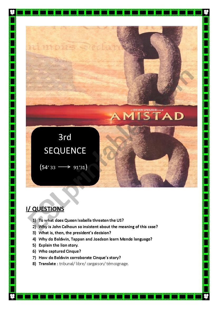 AMISTAD 3 ( movie questions + KEY) (5 pages)