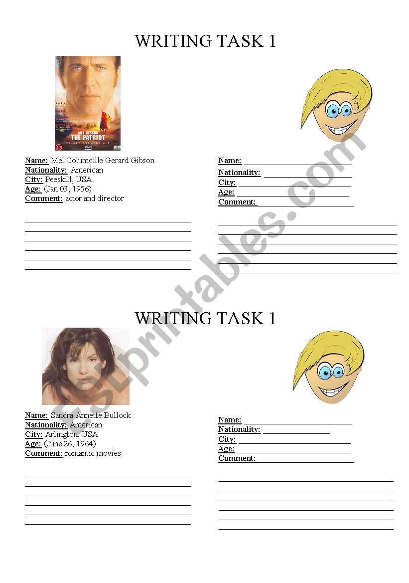 Writing Task worksheet