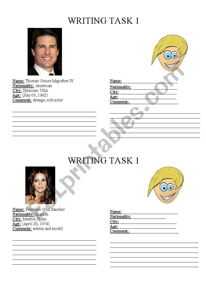 Writing Task worksheet