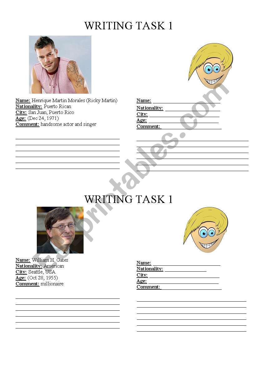 Writing Task worksheet