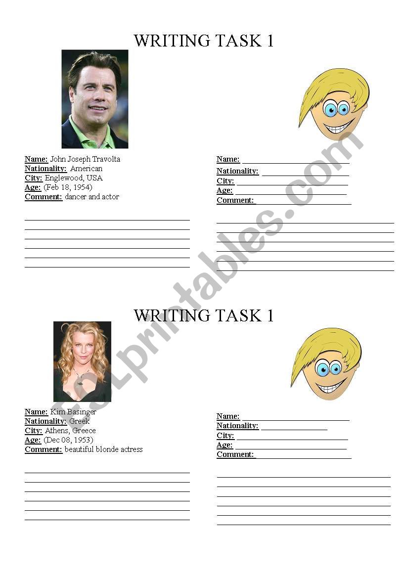 Writing Task worksheet