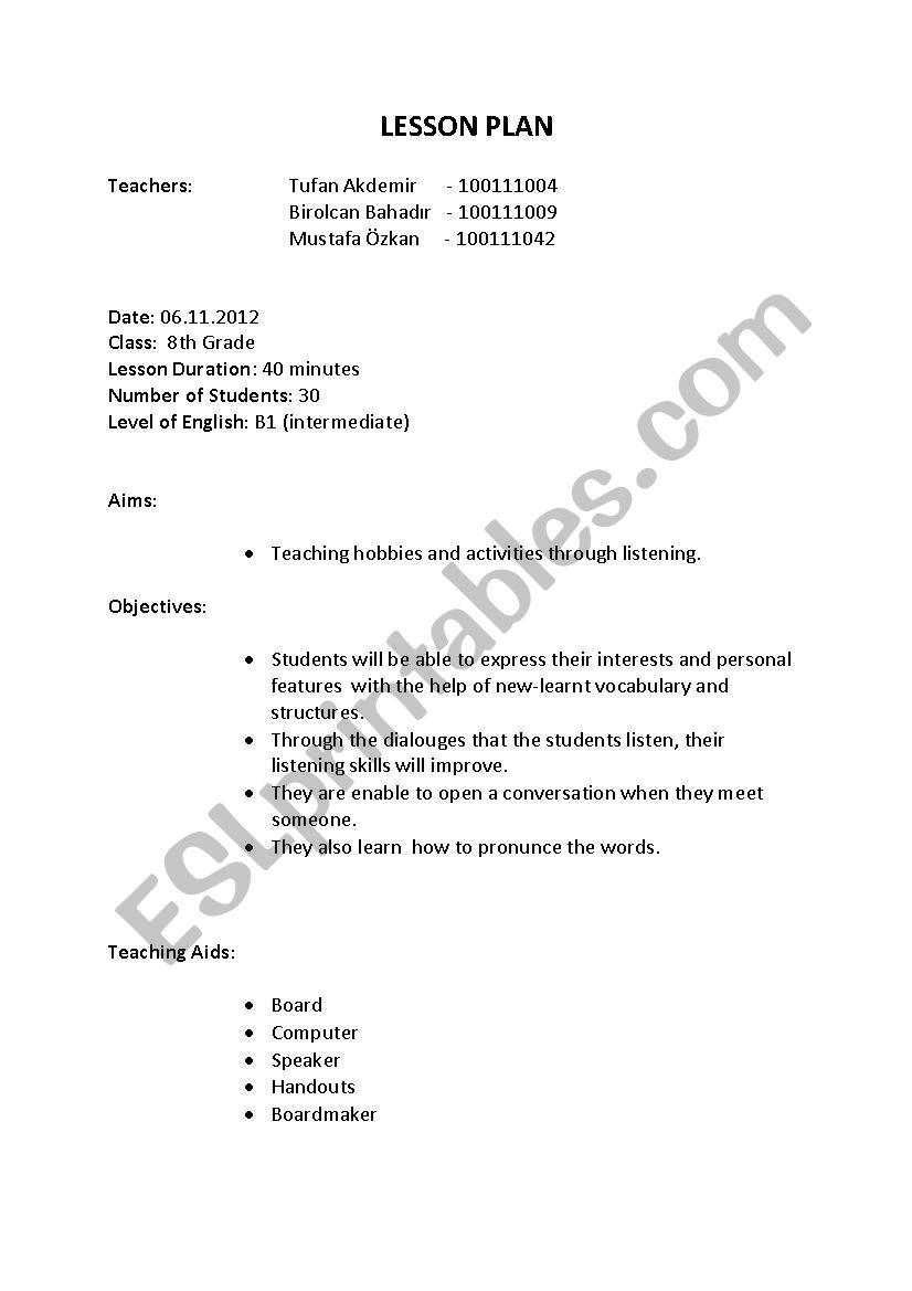 lesson plan worksheet