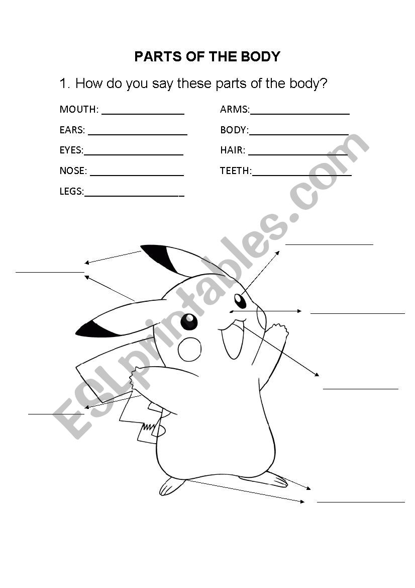 PikachuÂ´s body 1 worksheet