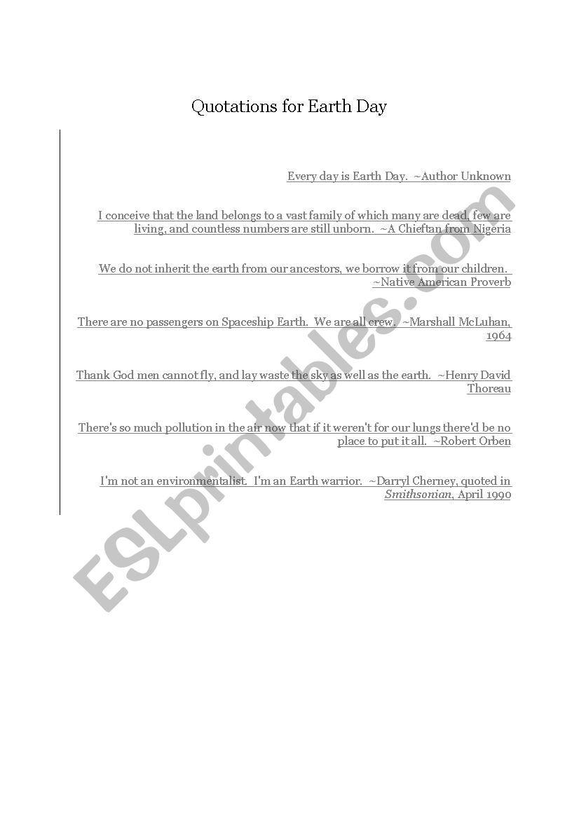 save the earth worksheet