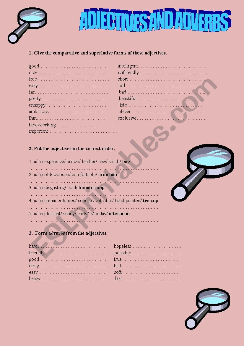 Adjectives and adverbs worksheet