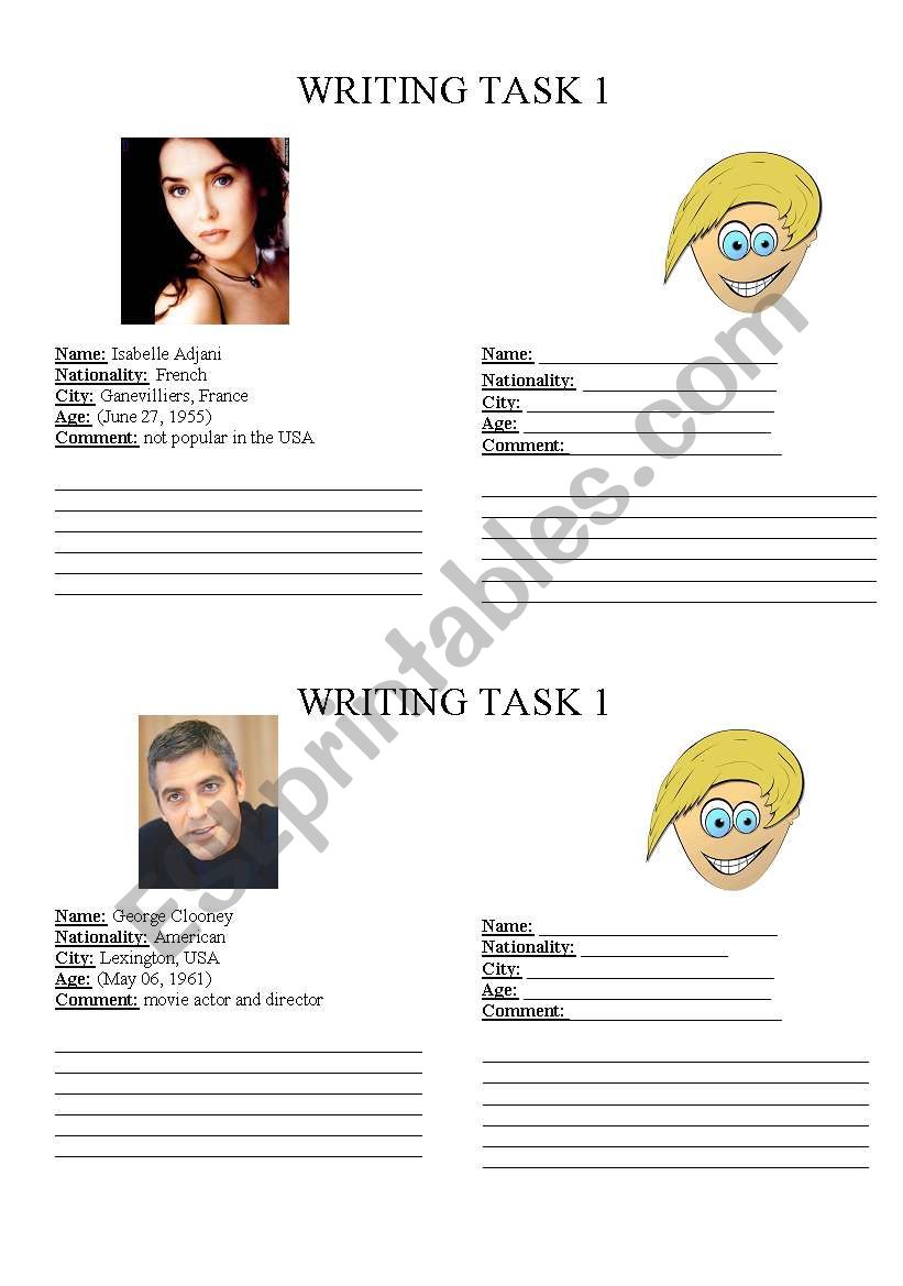 Writing Task worksheet