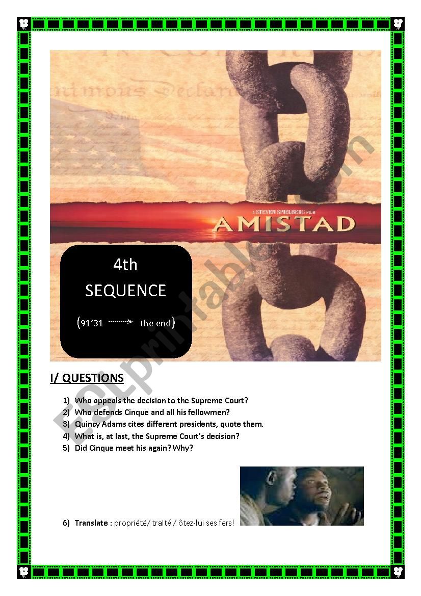 AMISTAD 4 (movie questions + KEY) (4 pages)