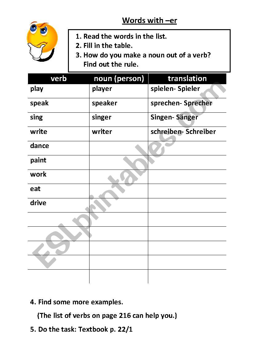 Verbs and Nouns worksheet
