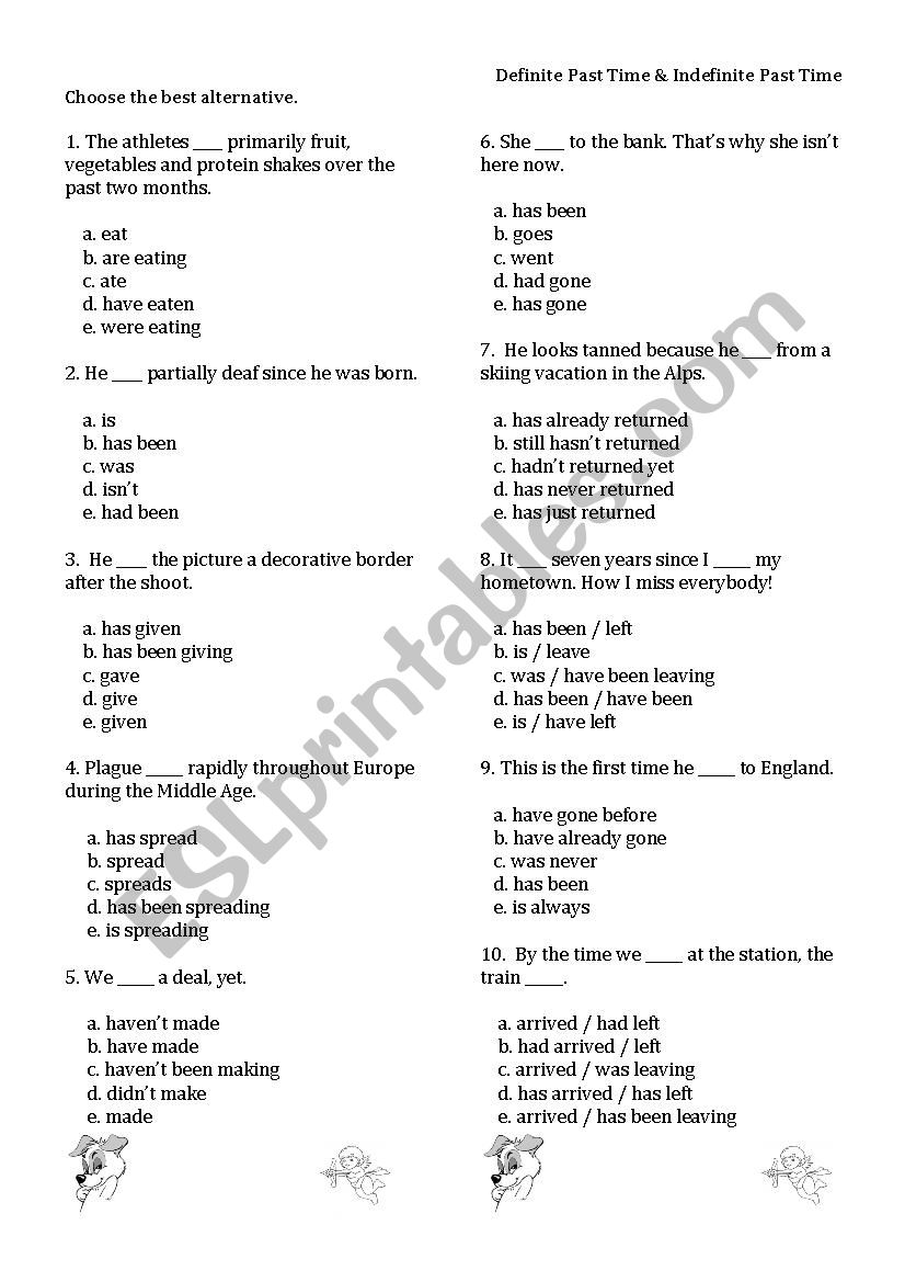 past time test worksheet