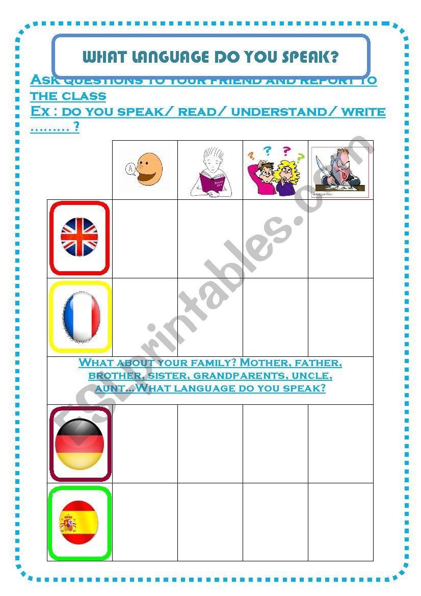 what language do you speak ? worksheet