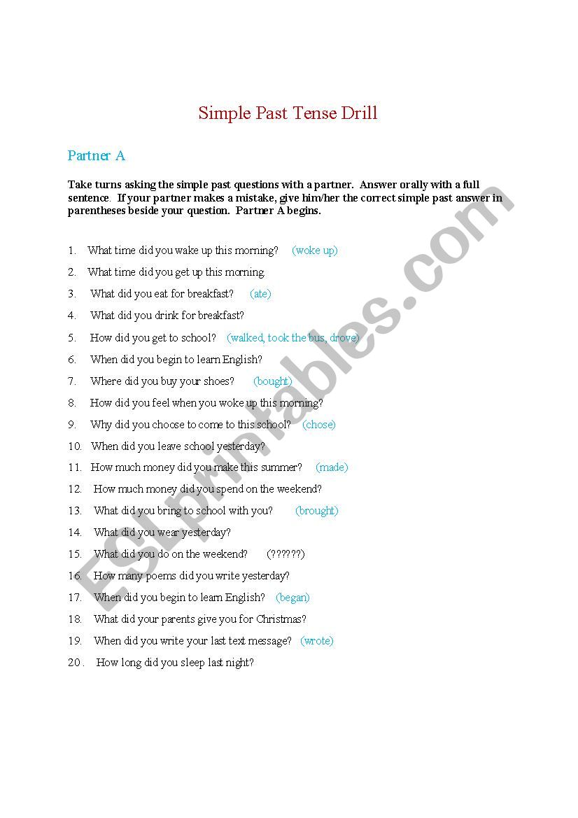  A Communicative Simple Past Exercise