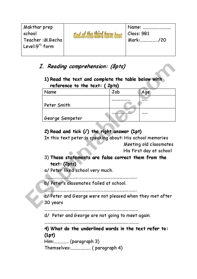 English test  worksheet